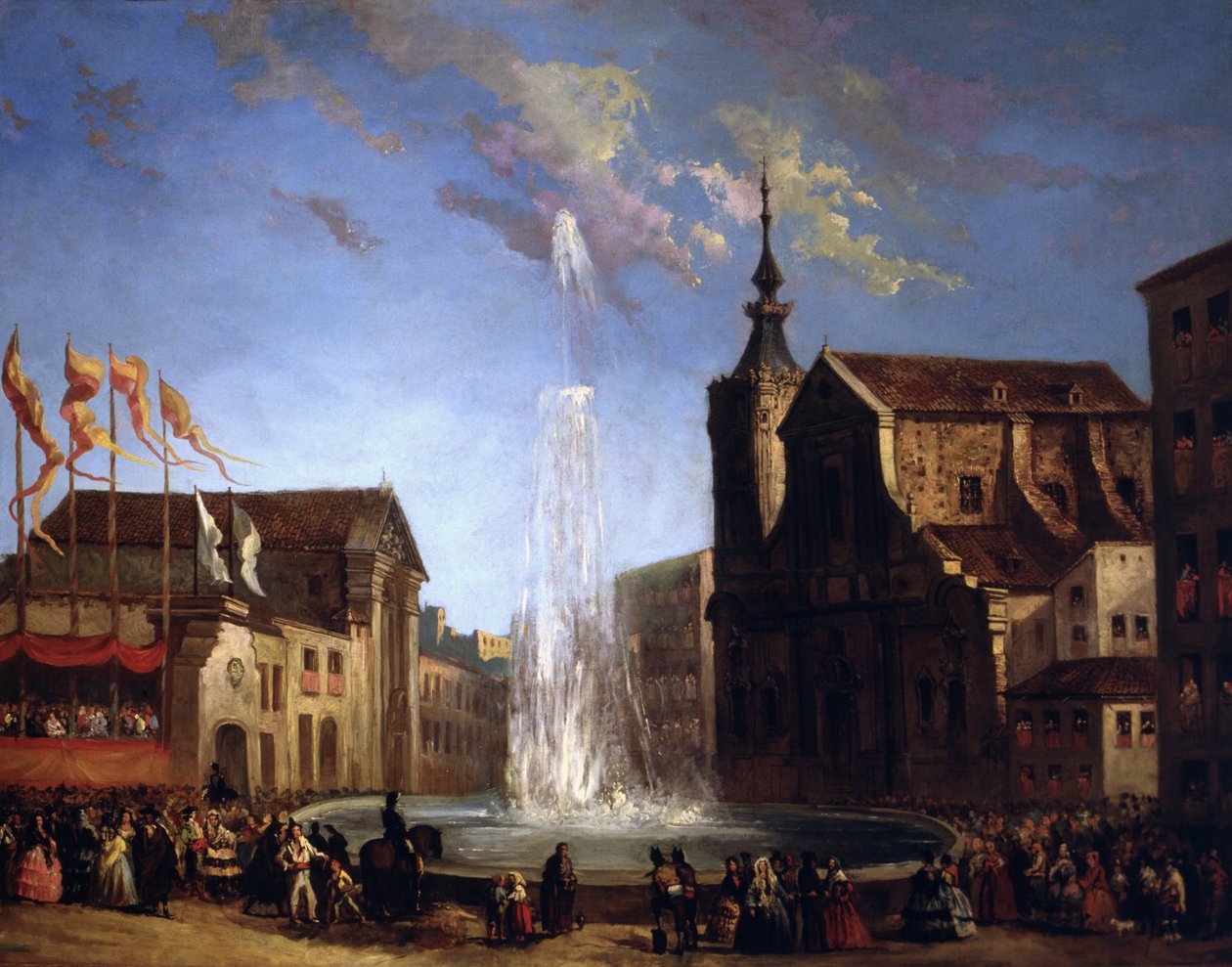 Vannforsyningen til Lozoya ved fontenen til Calle de San Bernardo av Eugenio Lucas y Padilla