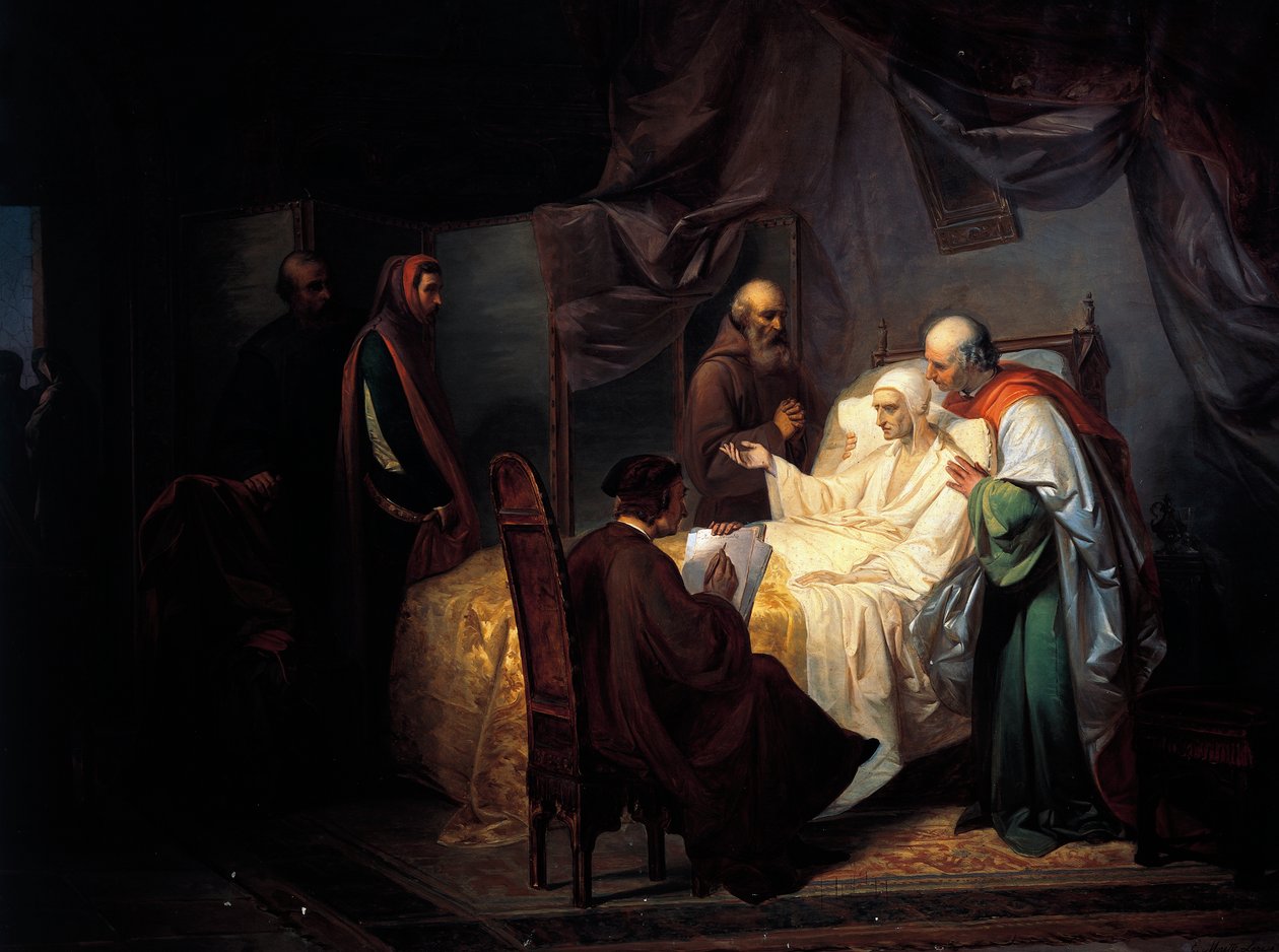 Dante Alighieri (1265-1321) på dødsleiet av Eugenio Moretti Larese