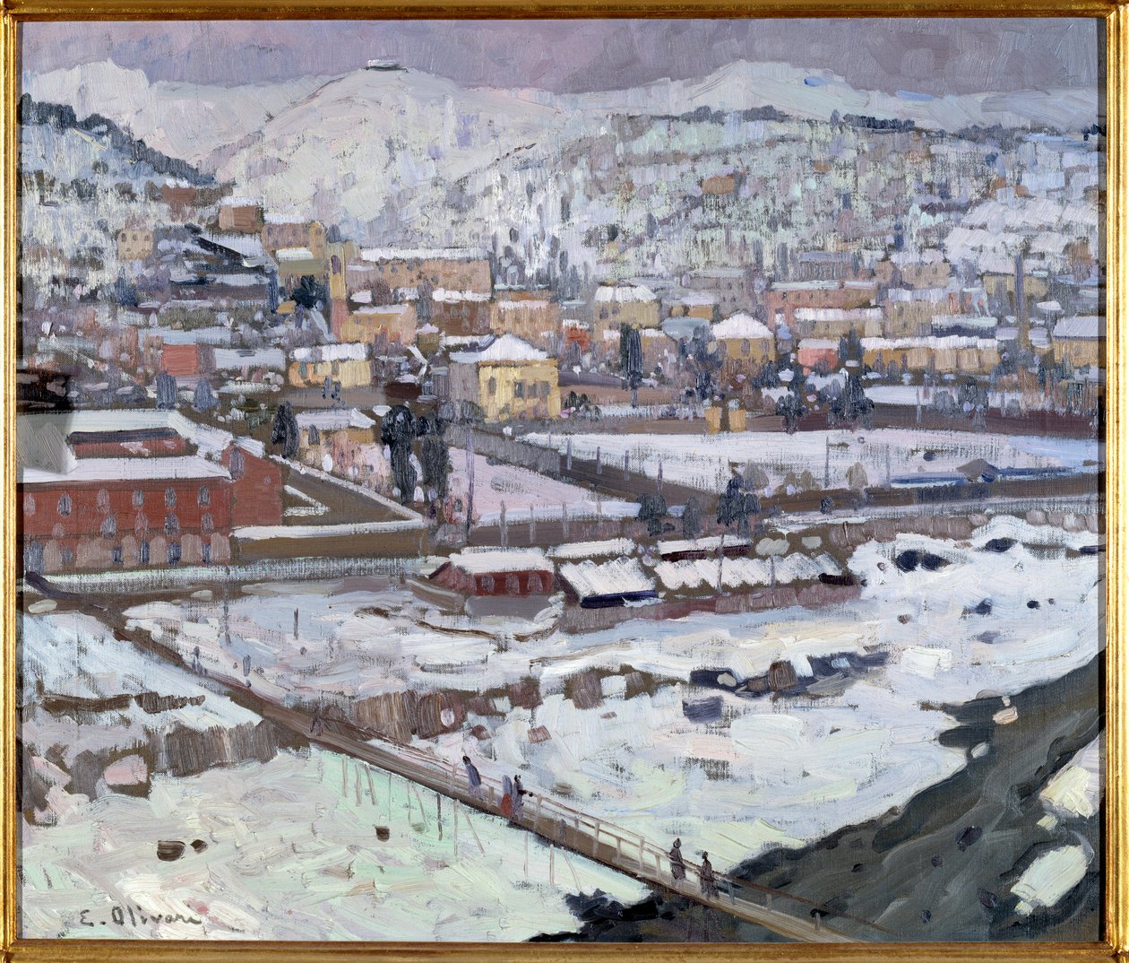 Utsikt over gener under snøen, Italia (Utsikt over Genova under snøen, Italia) Maleri av Eugenio Olivari (1882-1917) Dim 73x85 cm Genes, Galleria d