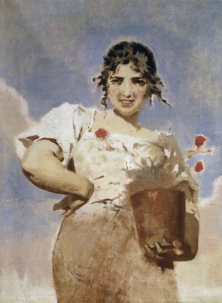 Blomsterhandleren (La Fioraia) (olje på lerret) av Eugenio Prati