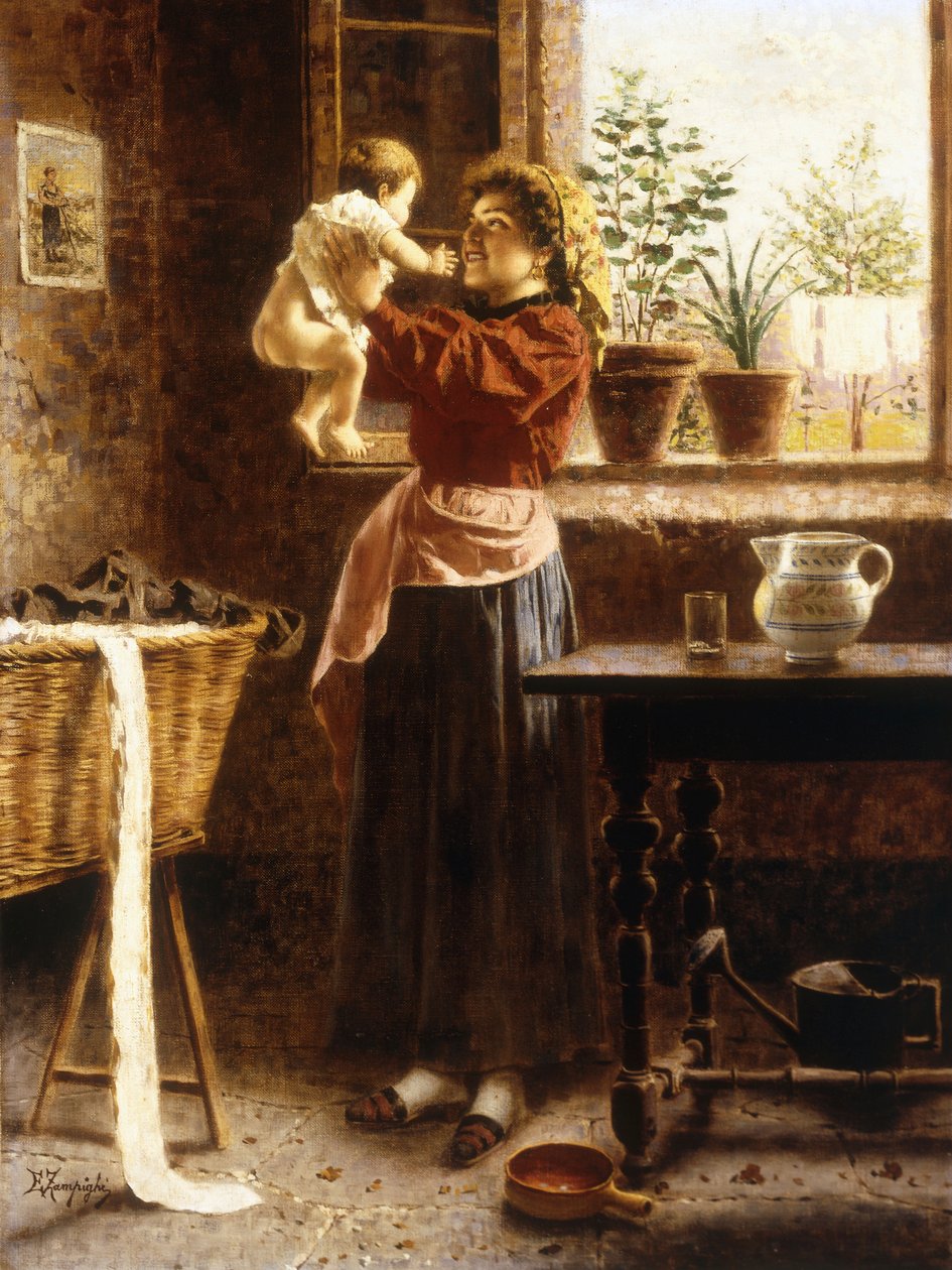 A Tender Moment (olje på lerret) av Eugenio Zampighi