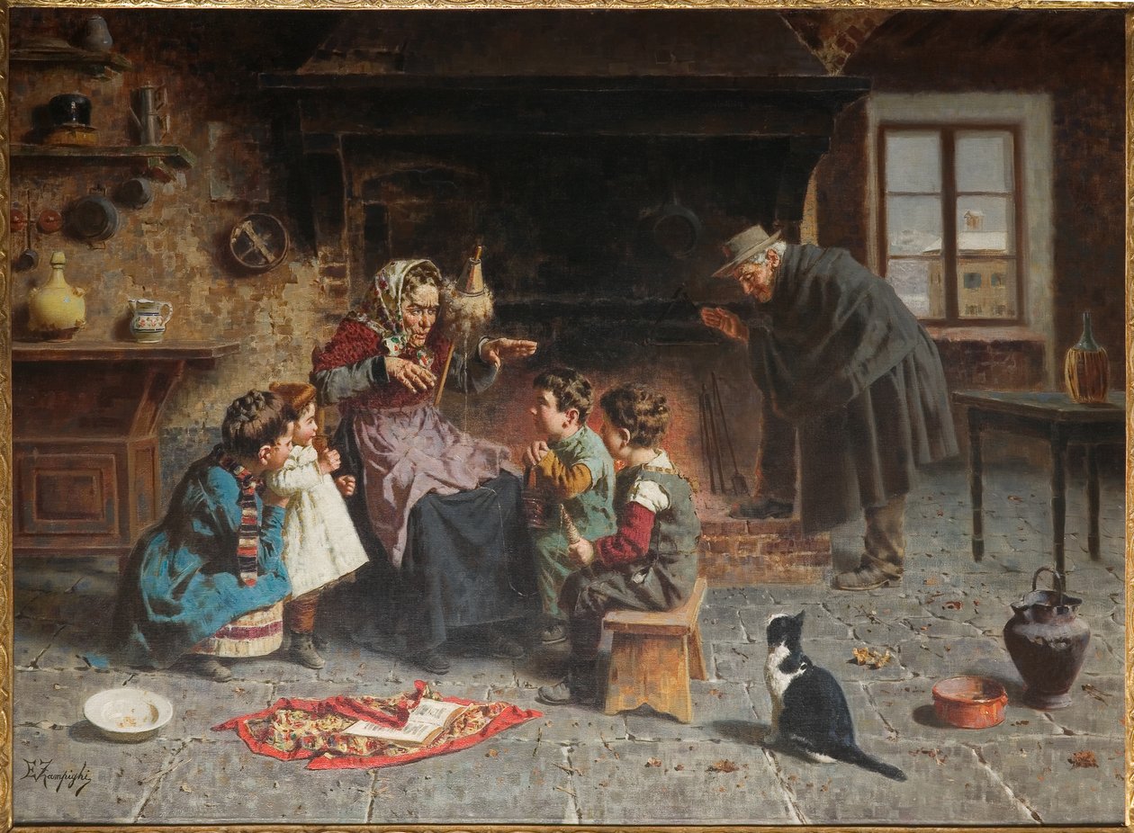 Hos bestemoren (olje på lerret) av Eugenio Zampighi