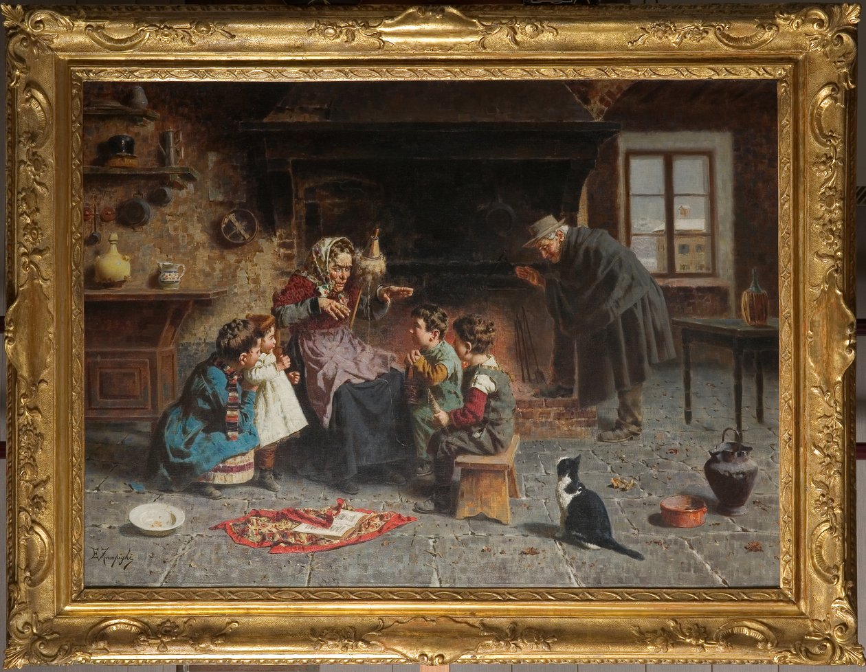 Hos bestemoren (olje på lerret) av Eugenio Zampighi