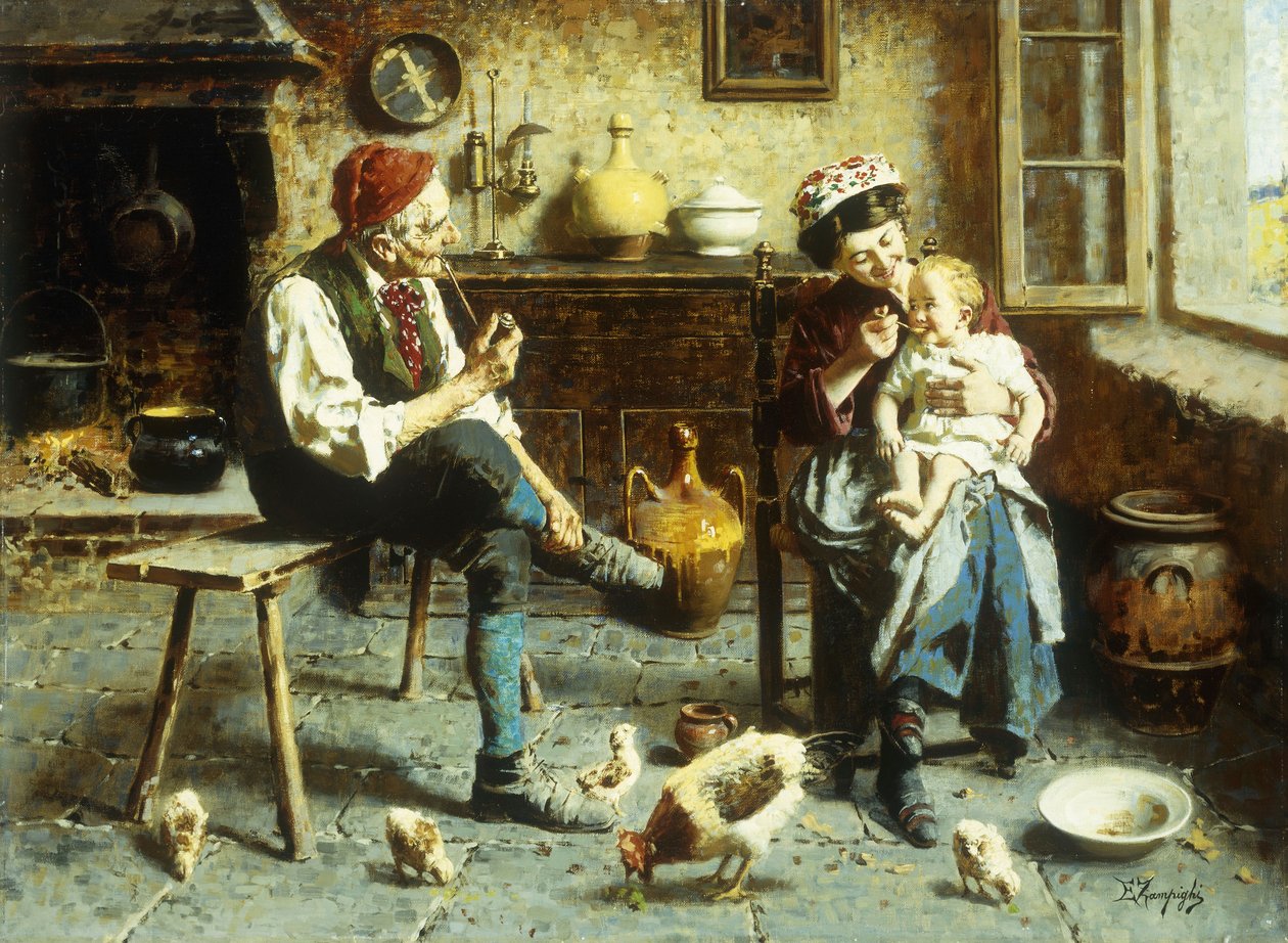 The Happy Family (olje på lerret) av Eugenio Zampighi