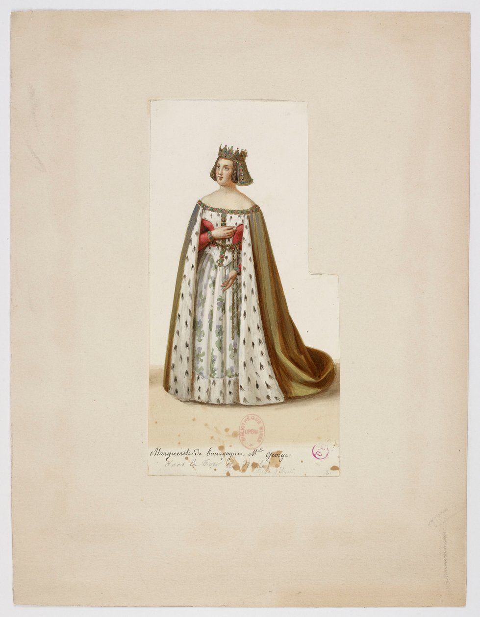 Drakt av Mlle George som Marguerite de Bourgogne (La Tour de Nesle, 1832) 2 av Eugène Du Faget