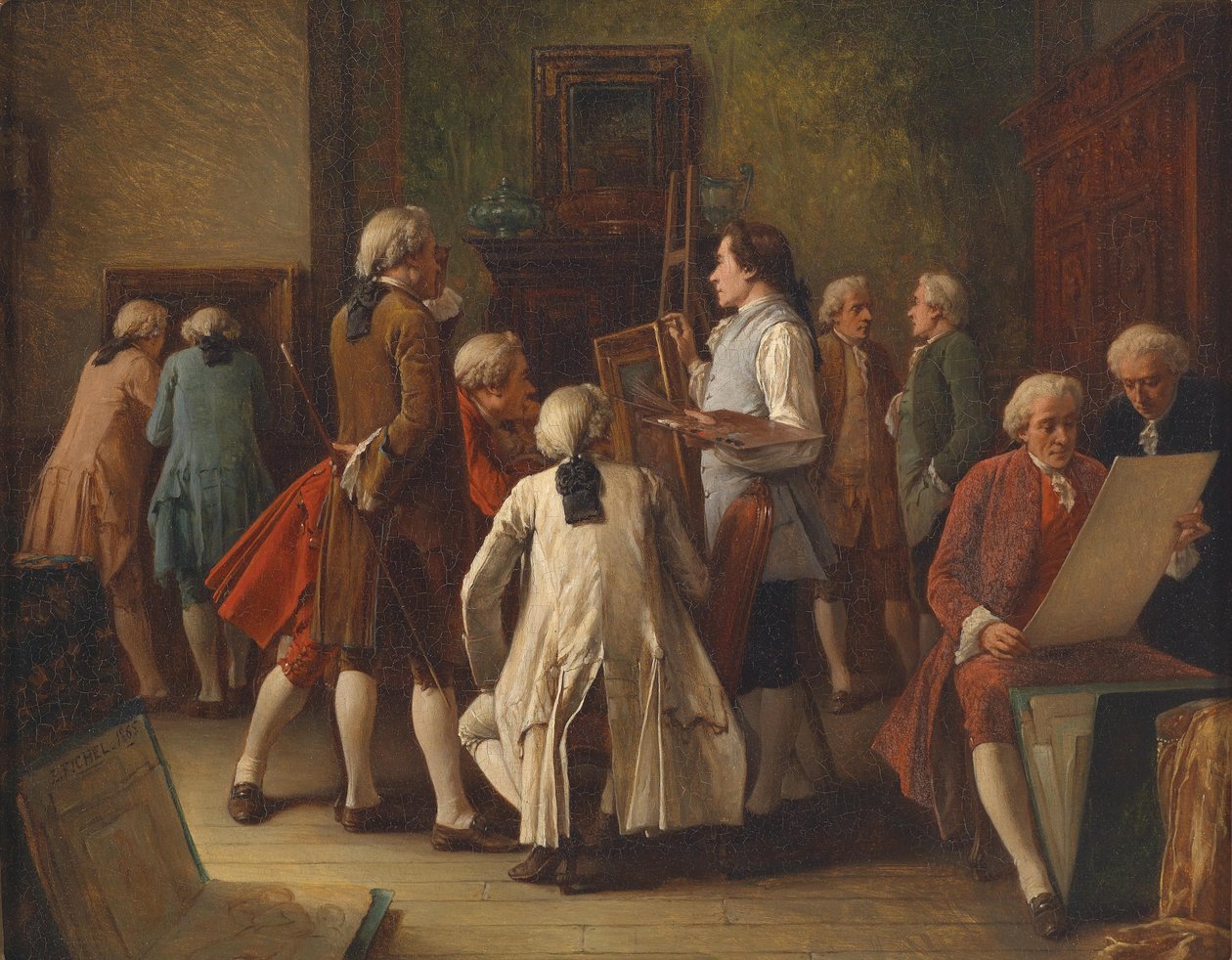 Kunstinteresserte i maleratelieret av Benjamin Eugene Fichel