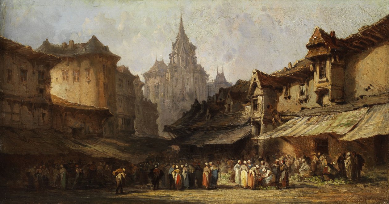 Markedsscene i en liten by av Eugene Isabey