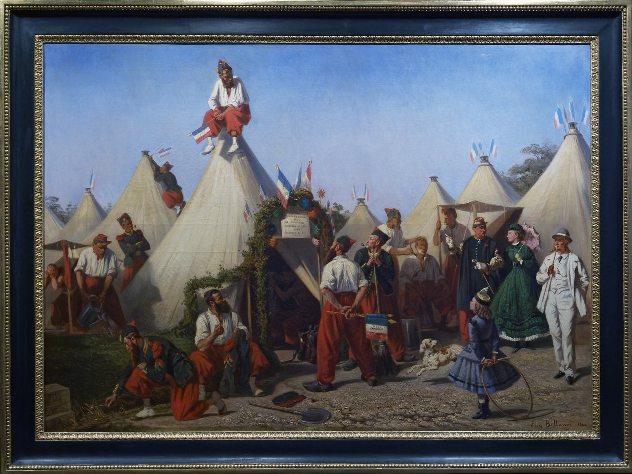 Infanteri-sappere forbereder kantonementet sitt til keiserens fest av Eugène Bellange