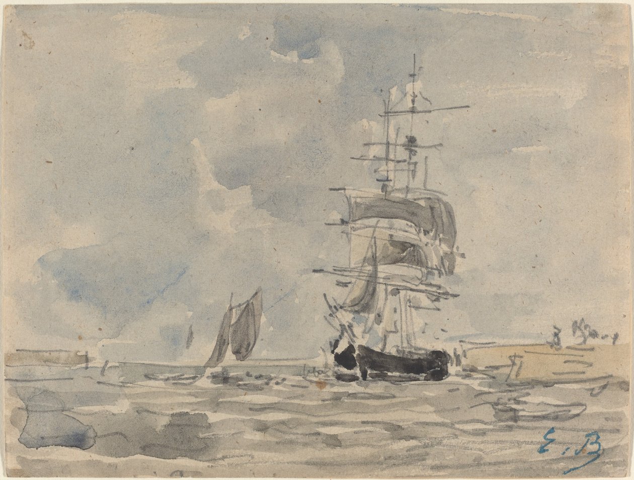 Havlandskap med seilfartøy av Eugène Boudin