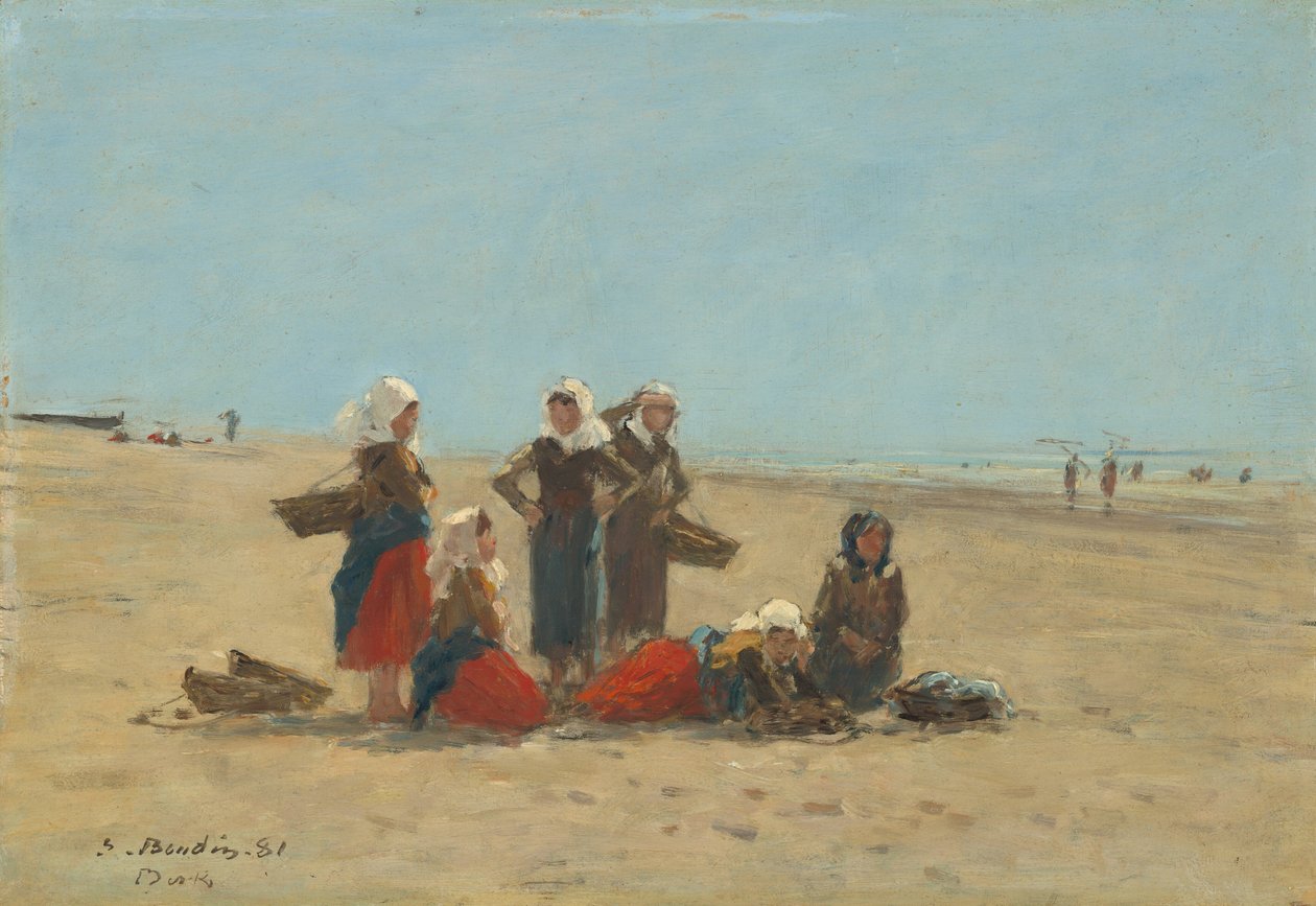 Kvinner på stranden i Berck av Eugène Boudin