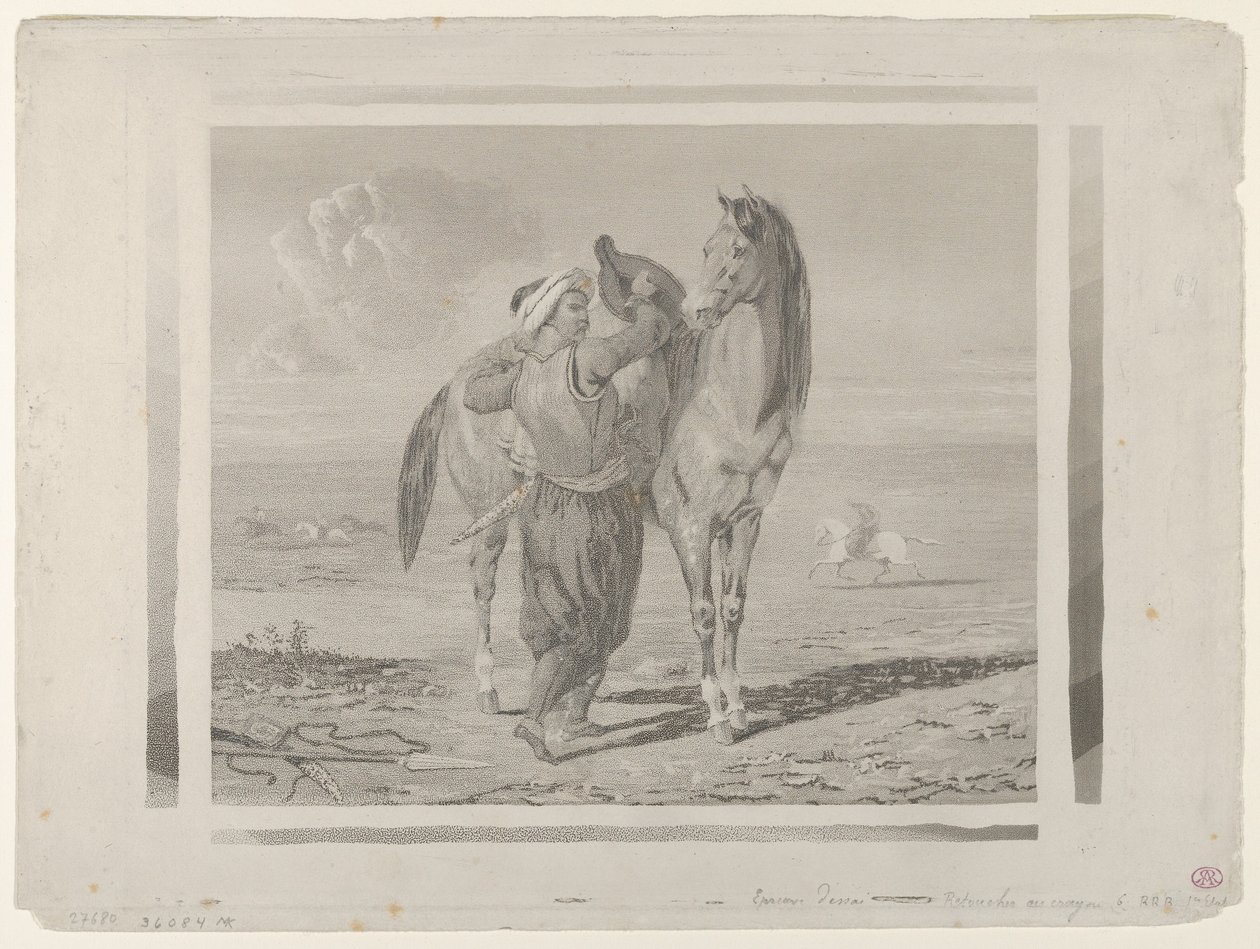 En tyrker som saler hesten sin, 1824., 1824. av Eugène Delacroix
