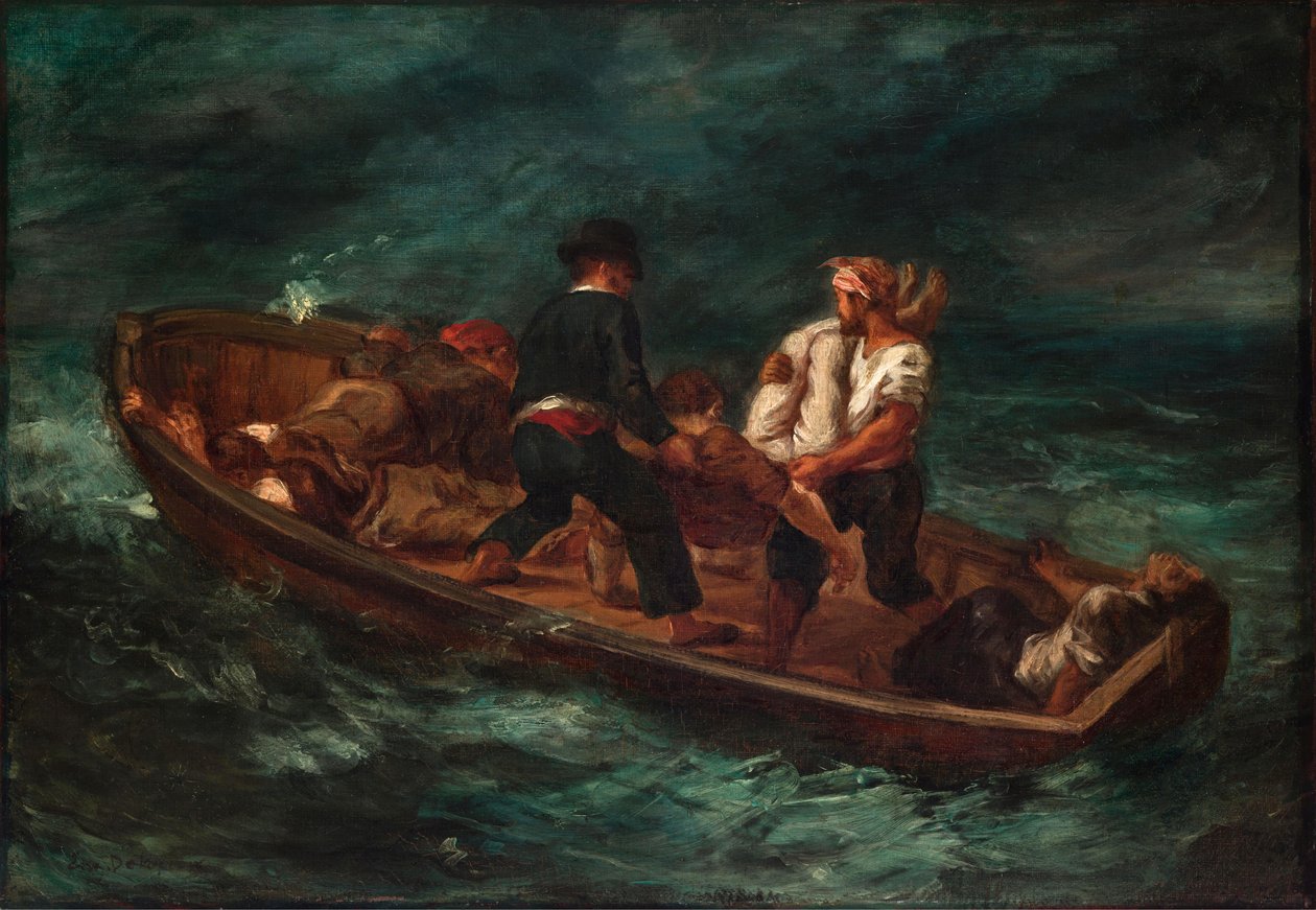 Etter forliset (Barge of Don Juan - lik kastet til sjøen) av Eugène Delacroix