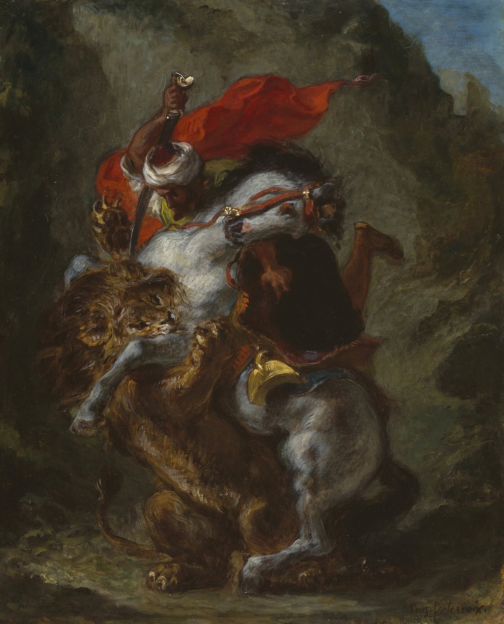 Arabisk rytter angrepet av en løve, 184950. av Eugène Delacroix