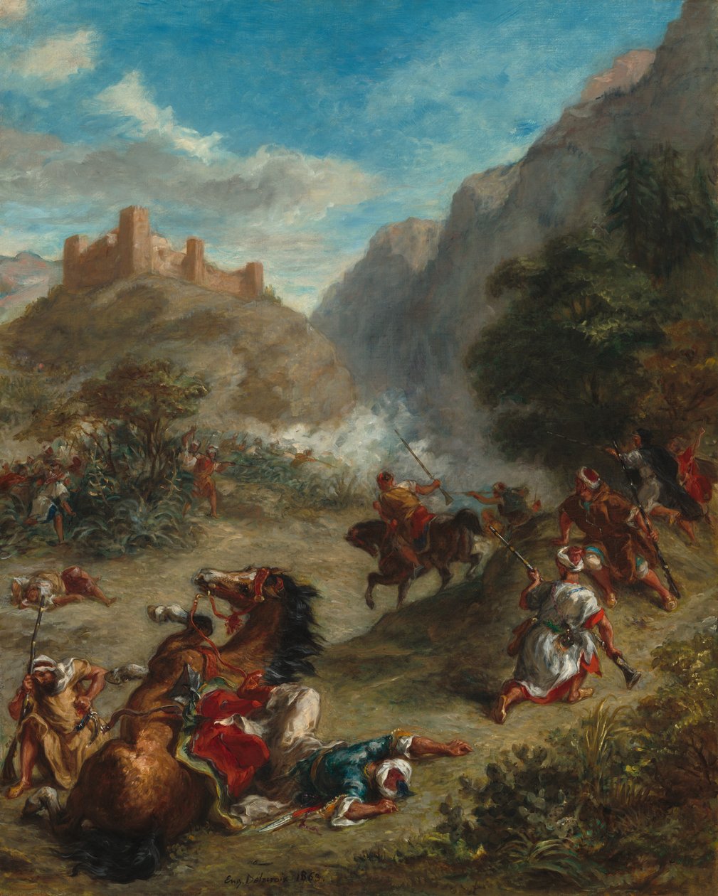 Arabere i trefning i fjellene, 1863. av Eugène Delacroix