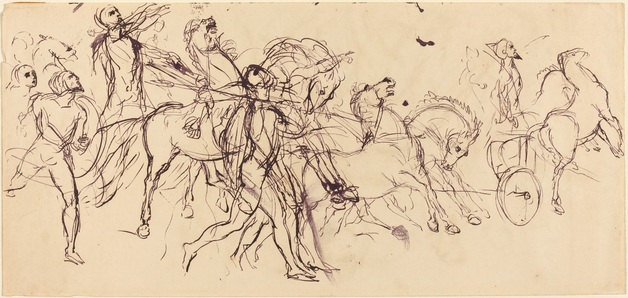Vognkjørere recto og verso. av Eugène Delacroix
