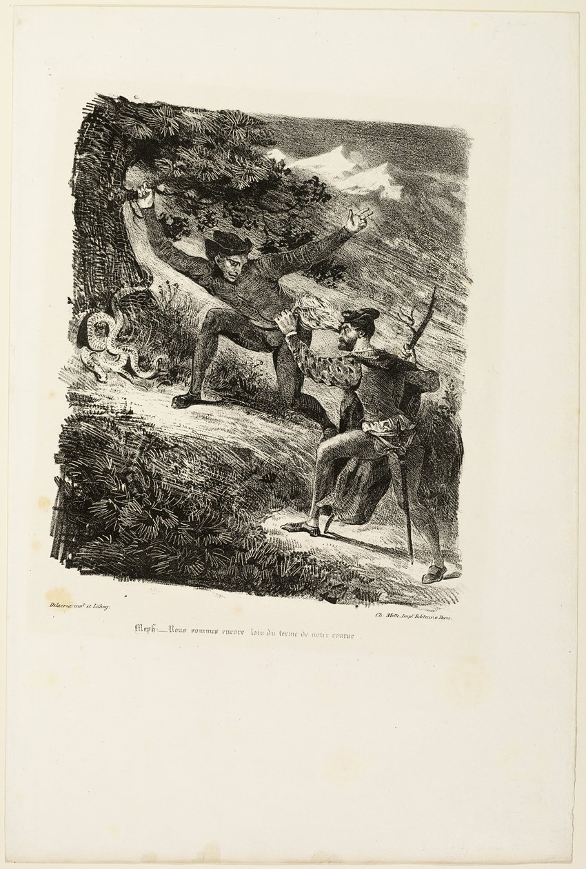 Faust og Mephistopheles i Harz-fjellene, fra Faust av Eugène Delacroix