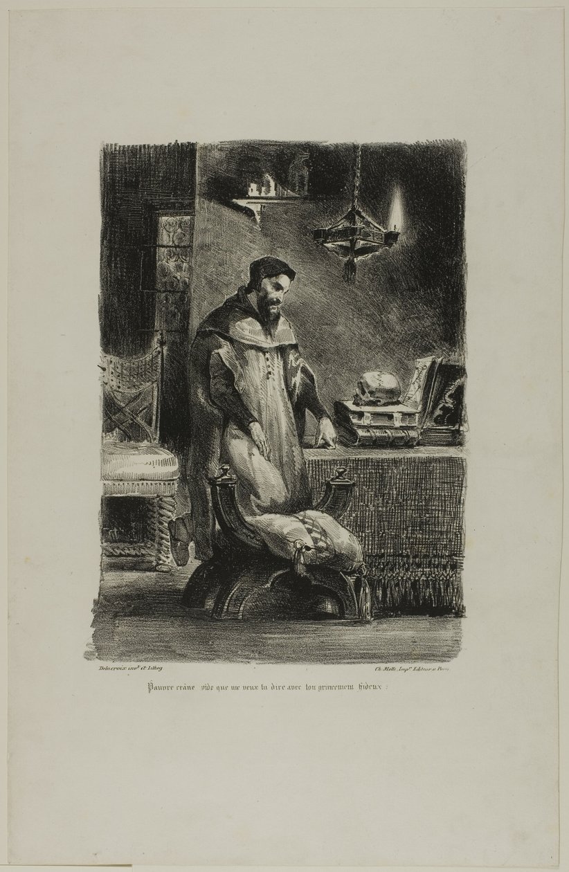 Faust in His Study, fra Faust av Eugène Delacroix