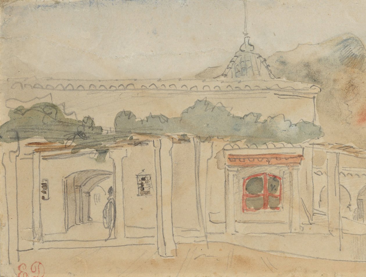 Figure in a Doorway, 1832.    1176737   no       norwegian Successfully Translated  Original: Kabeljauw en steur Libelivs varia Genera piscium complectens (series title) Zoetwatervissen, zeevissen, kikkers, schaaldieren en zeewezens (series title) Translat av Eugène Delacroix