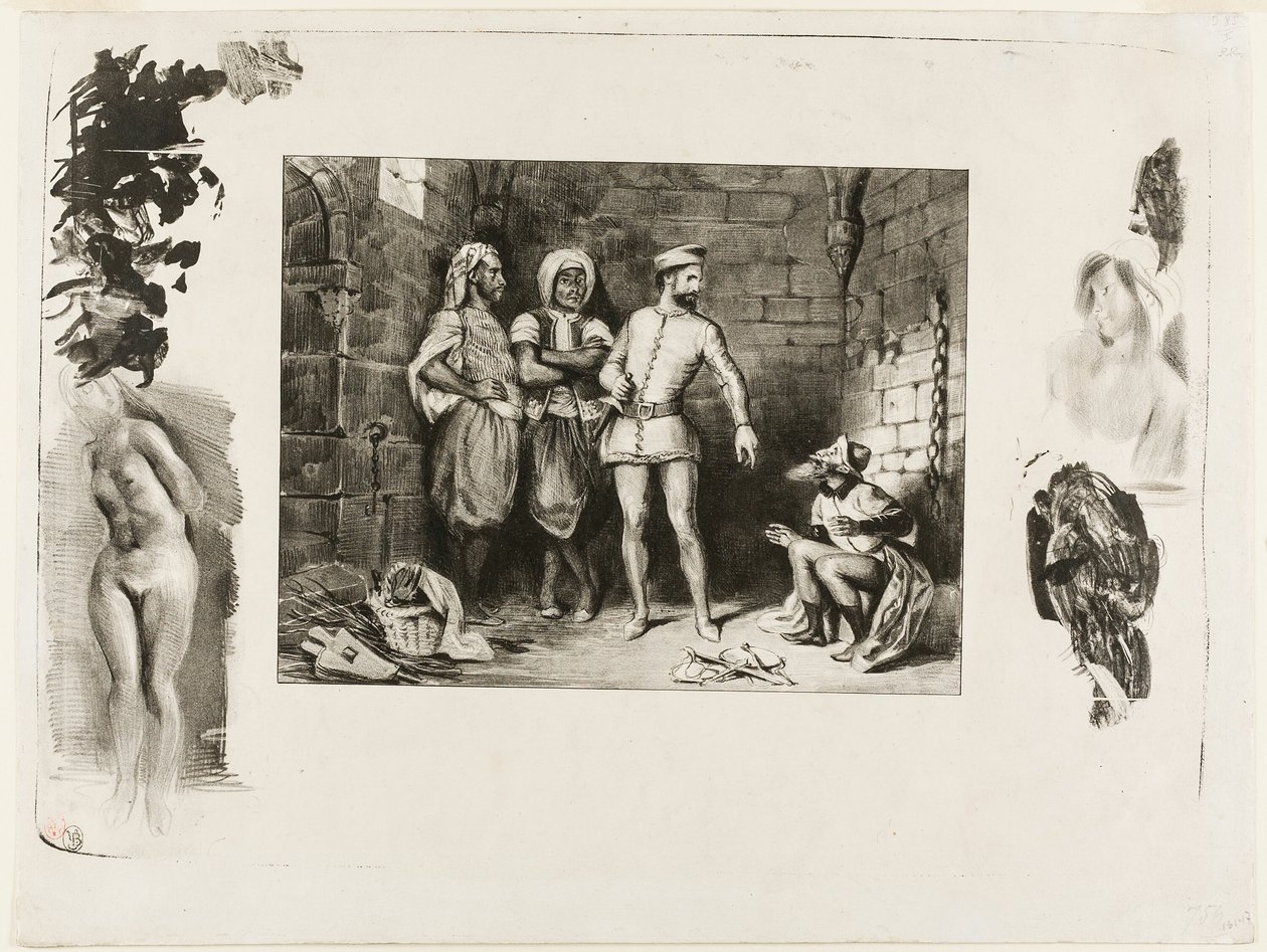 Fronte-boeuf og jøden, fra Ivanhoe av Eugène Delacroix