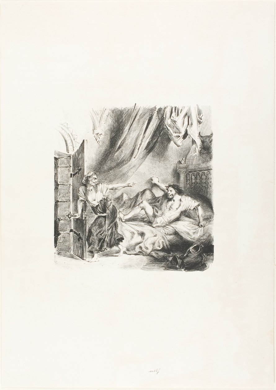 Fronte-boeuf and the Witch, fra Ivanhoe av Eugène Delacroix