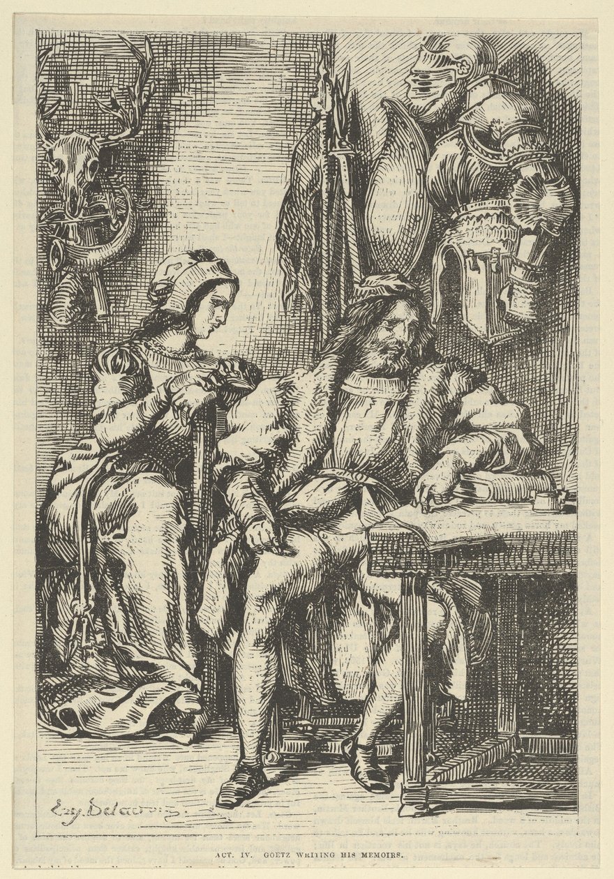 Goetz von Berlichingen skriver sine memoarer, etter 1845., etter 1845. av Eugène Delacroix