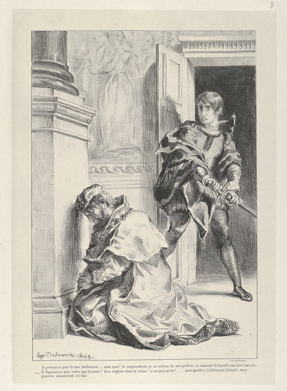 Hamlet forsøker å drepe kongen, 1834-43., 1834-43. av Eugène Delacroix
