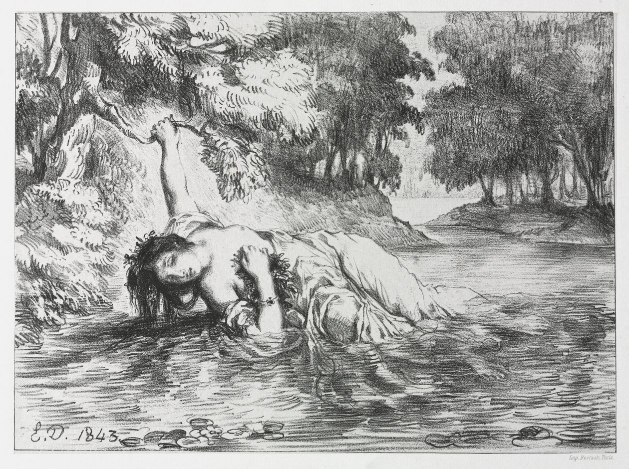 Hamlet: Ophelias død, 1843. av Eugène Delacroix