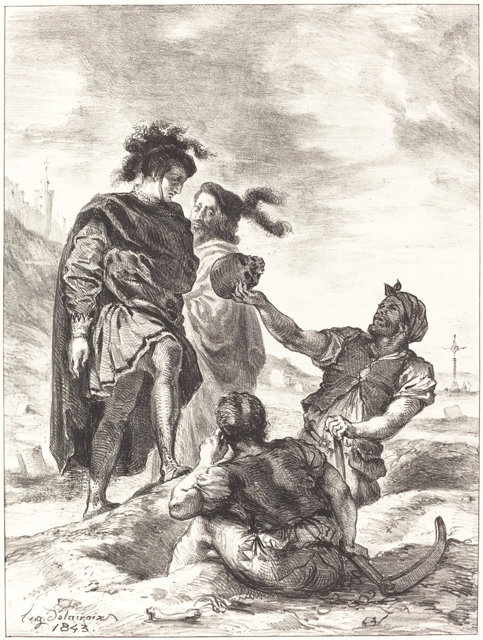 Hamlet og Horatio før gravegraverne (akt V, scene I) av Eugène Delacroix