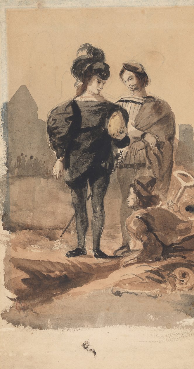 Hamlet og Horatio i kirkegården, 1827-28. av Eugène Delacroix