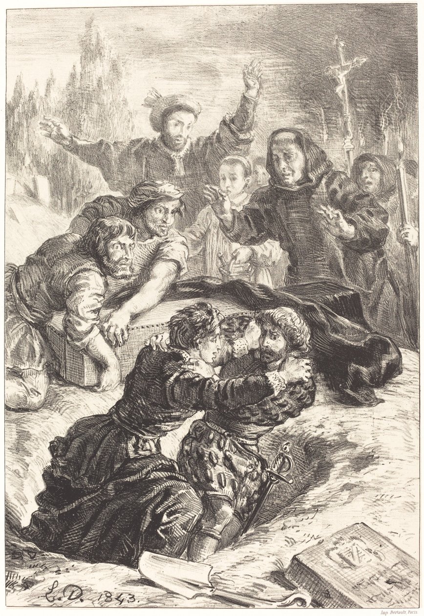 Hamlet and Laertes in the Grave of Ophelia Act V, Scene I, 1843. av Eugène Delacroix