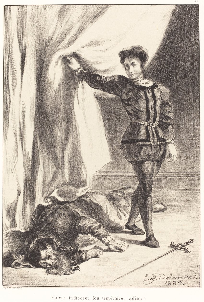 Hamlet and the Body of Polonius (Act III, Scene IV) av Eugène Delacroix