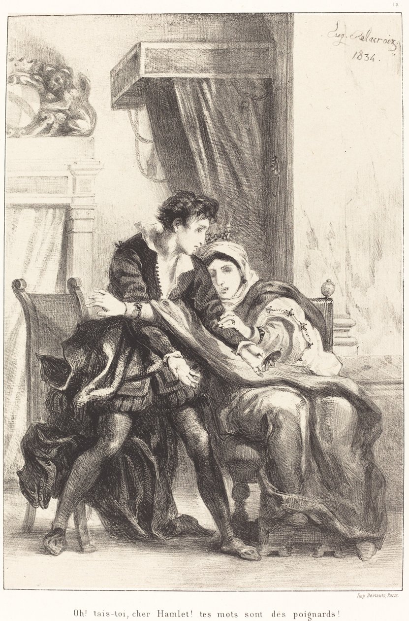 Hamlet og dronningen (Act III, Scene IV) av Eugène Delacroix