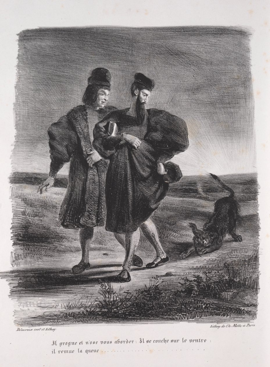 Illustrasjoner for Faust: Faust, Mefistofeles og barbeten av Eugène Delacroix