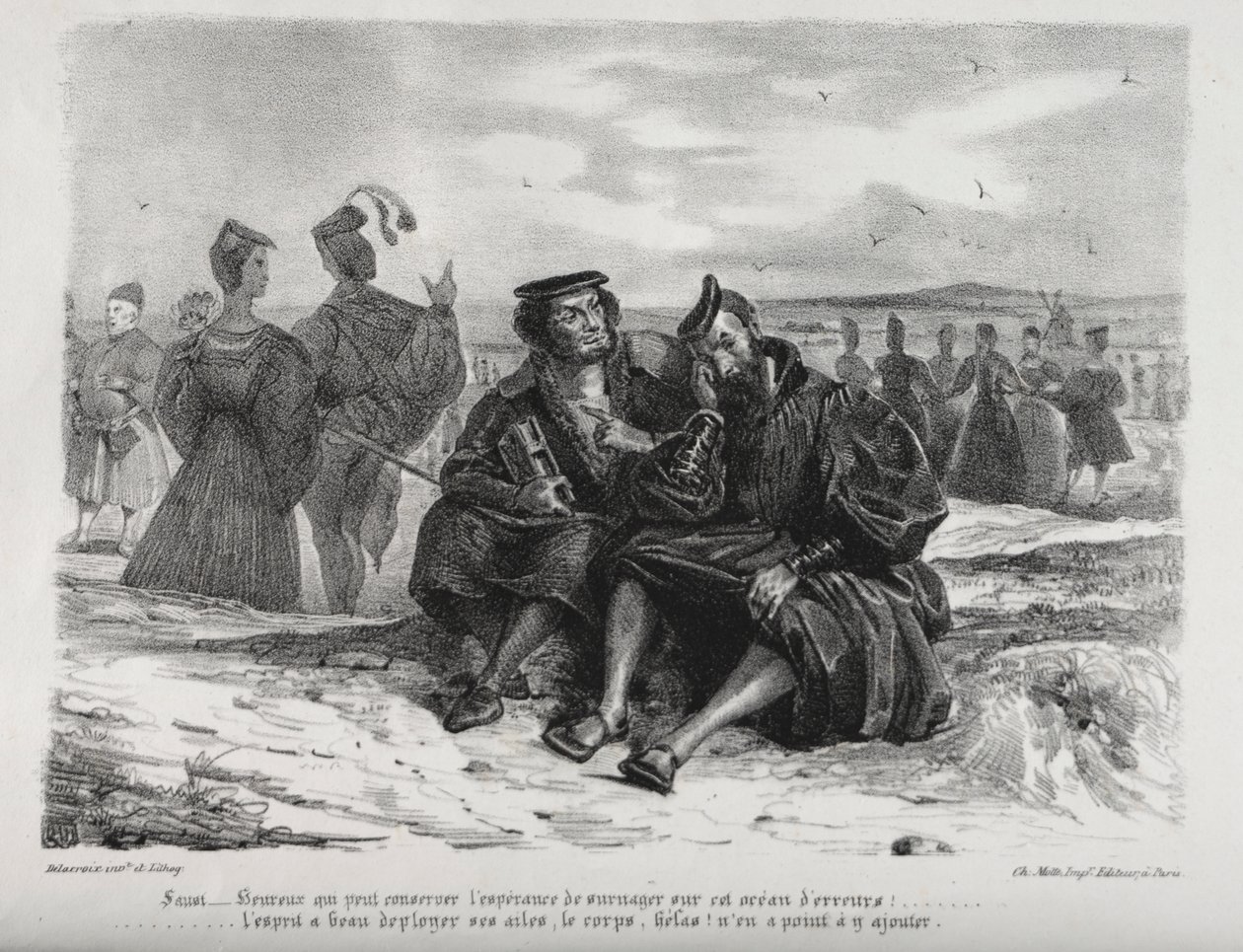 Illustrasjoner for Faust: Faust og Wagner av Eugène Delacroix