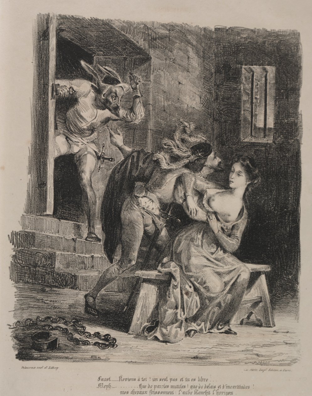 Illustrasjoner for Faust: Faust i fengselet til Marguerite av Eugène Delacroix