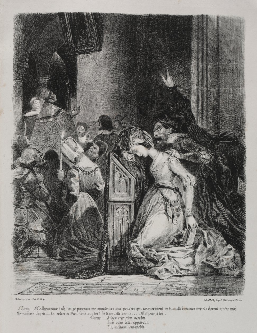 Illustrasjoner for Faust: Marguerite i kirken av Eugène Delacroix