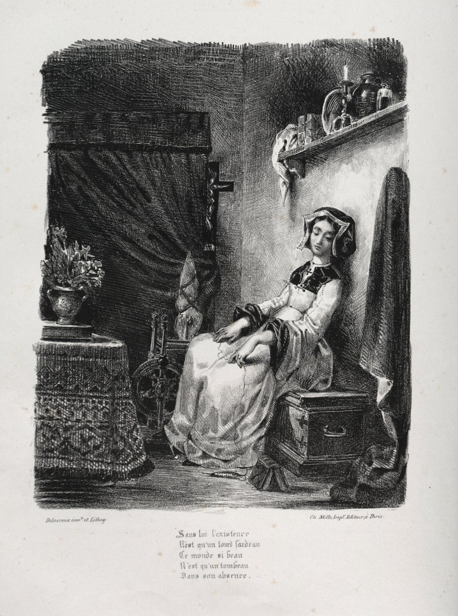 Illustrasjoner for Faust: Marguerite med hjulet av Eugène Delacroix