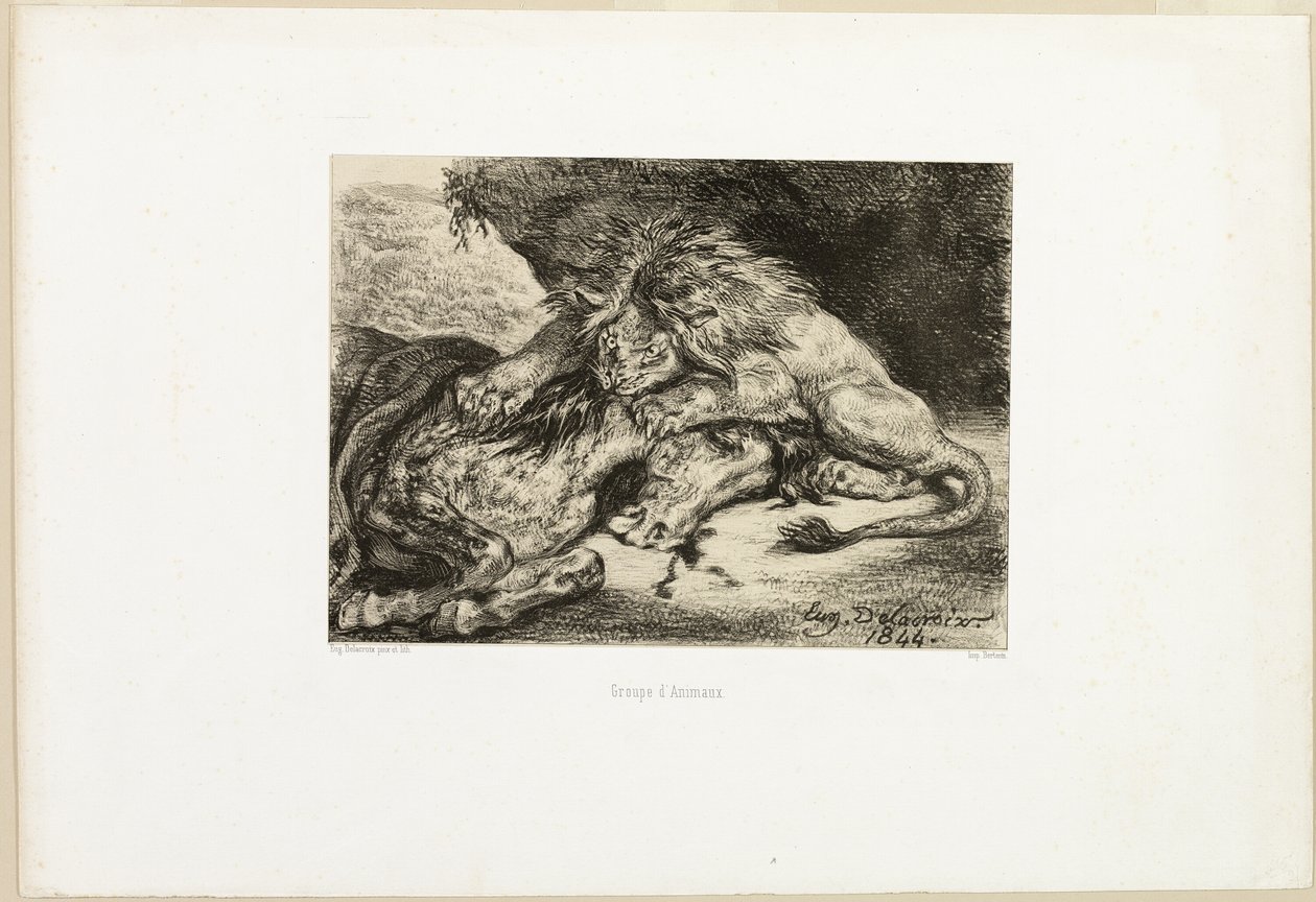 Løve som sluker en hest av Eugène Delacroix