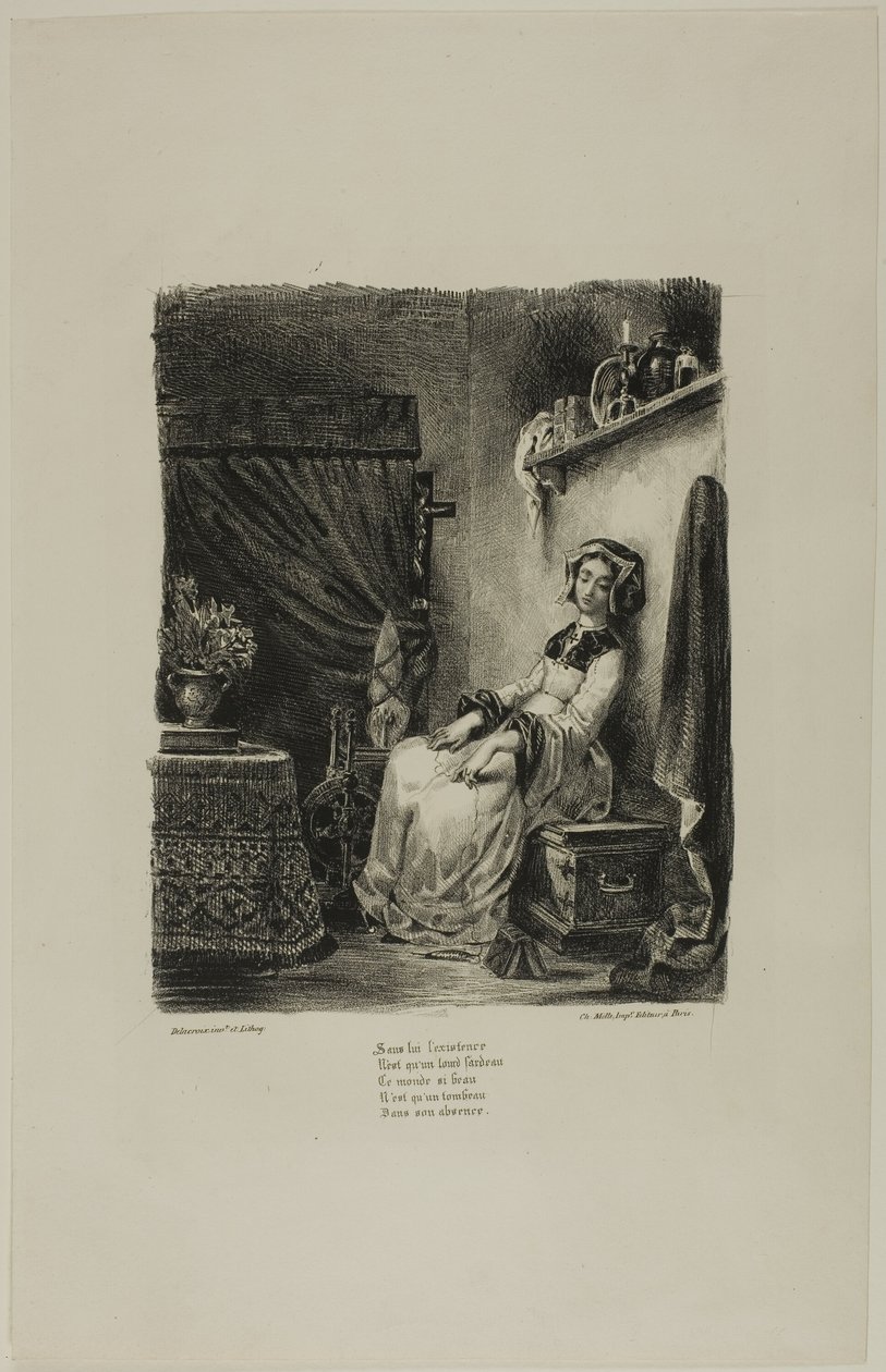 Marguerite ved spinnehjulet, fra Faust av Eugène Delacroix