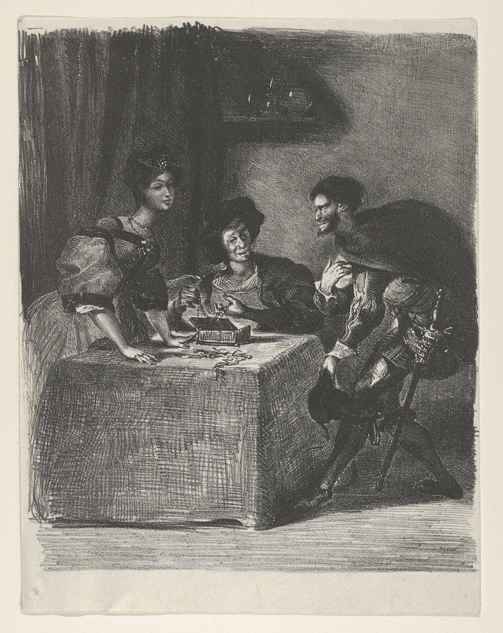 Mephistopheles presenterer seg for Martha Goethe, Faust, 1825-27., 1825-27. av Eugène Delacroix