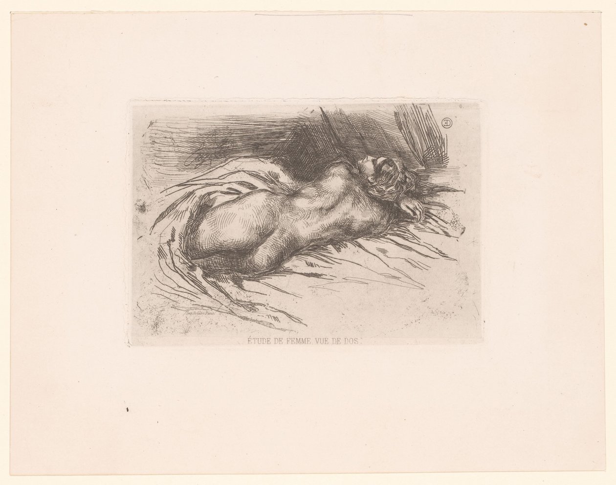 Naken kvinne sett bakfra Étude de femme, vue de dos (tittel på objekt) av Eugène Delacroix