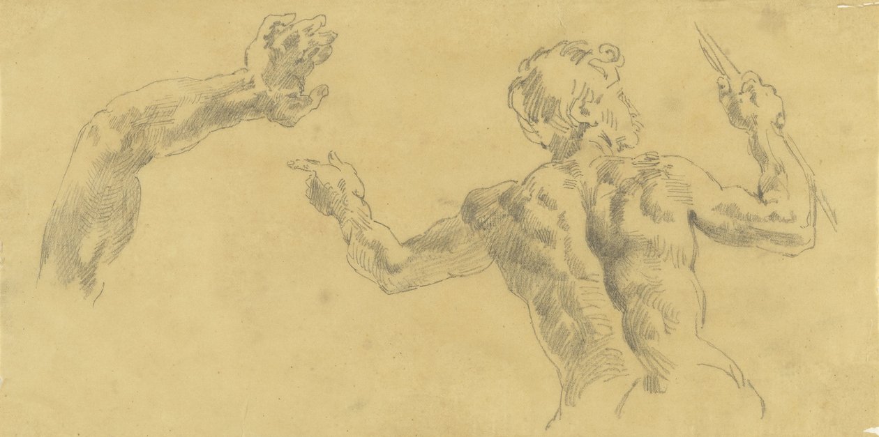 Skisser av en arm og en mann sett bakfra av Eugène Delacroix