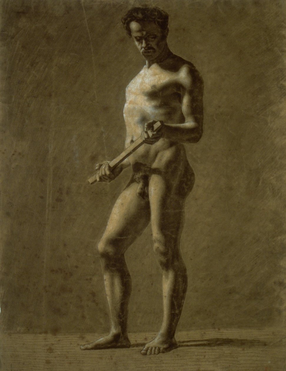 Stående akademisk mann naken (rekto); Skisse av overarmen (verso) av Eugène Delacroix