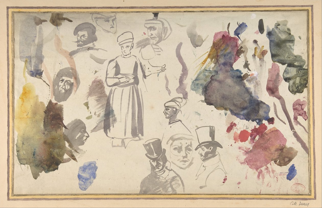 Studier av mannshoder og en stående mannsfigur, . av Eugène Delacroix
