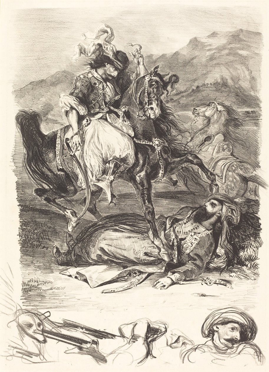 Slaget om Giaour og Pasha (Combat du Giaour et du Pacha) av Eugène Delacroix