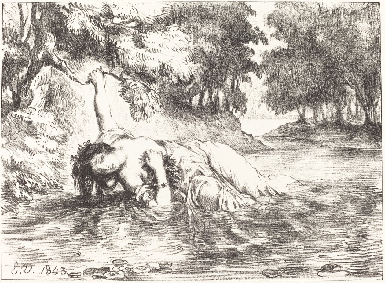 Ophelias død (akt IV, scene VII) av Eugène Delacroix