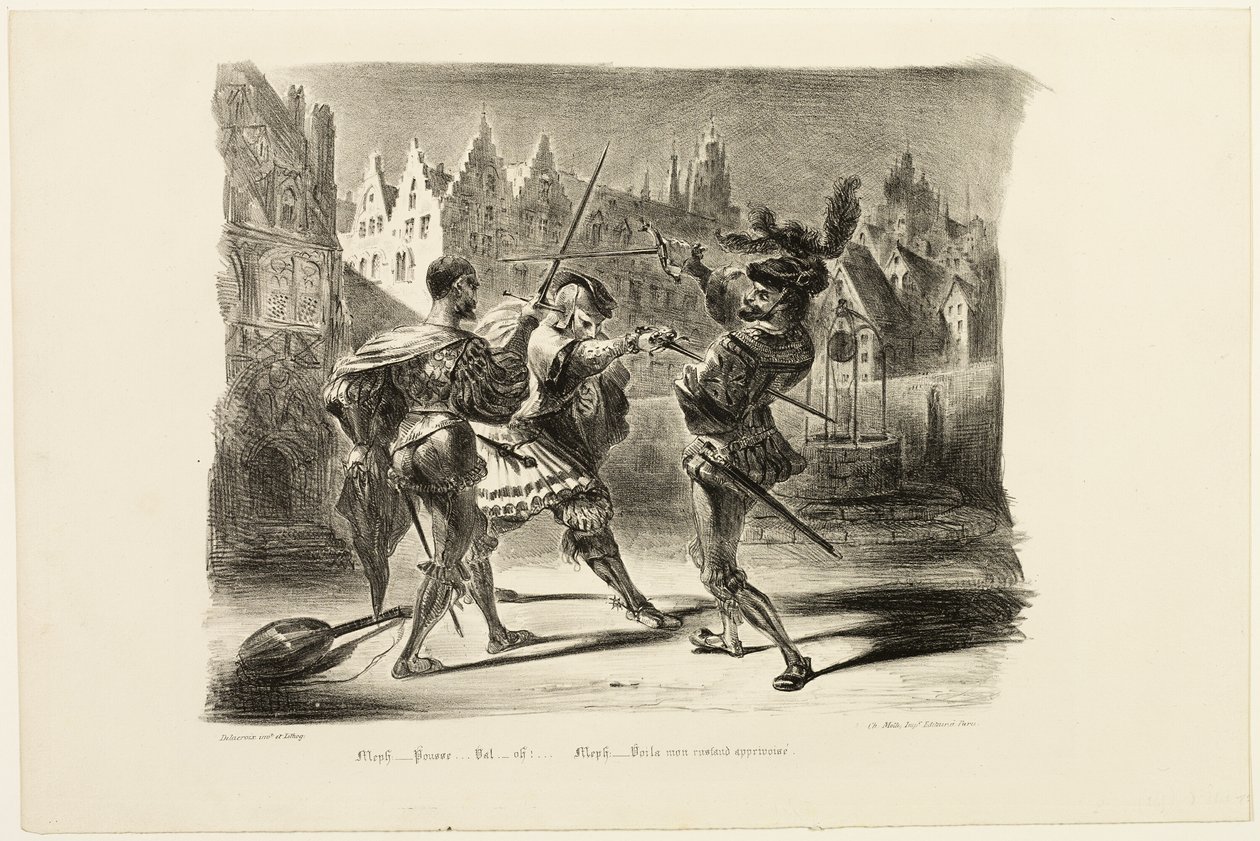Duellen mellom Faust og Valentine, fra Faust av Eugène Delacroix