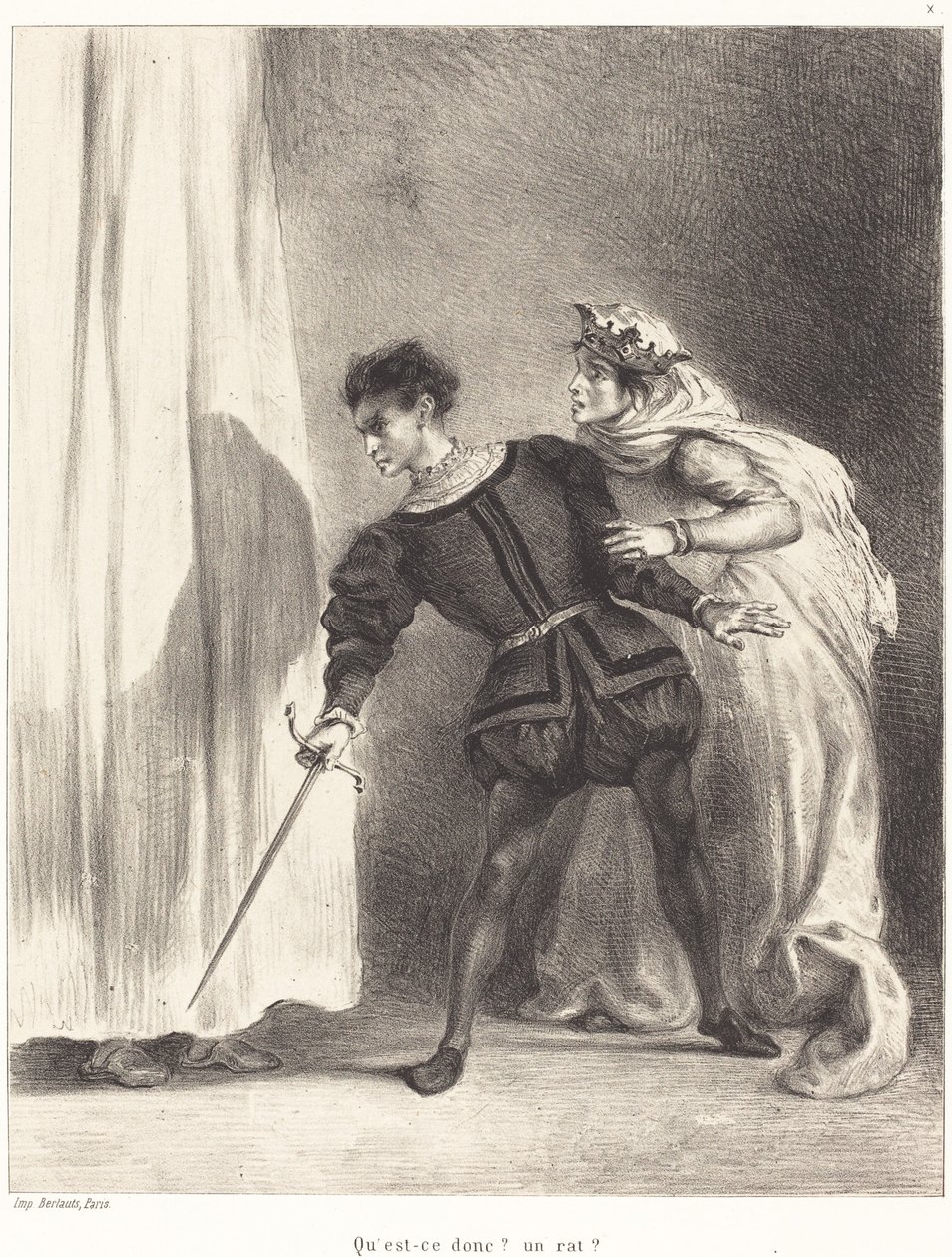 Mordet på Polonius (akt III, scene IV) av Eugène Delacroix