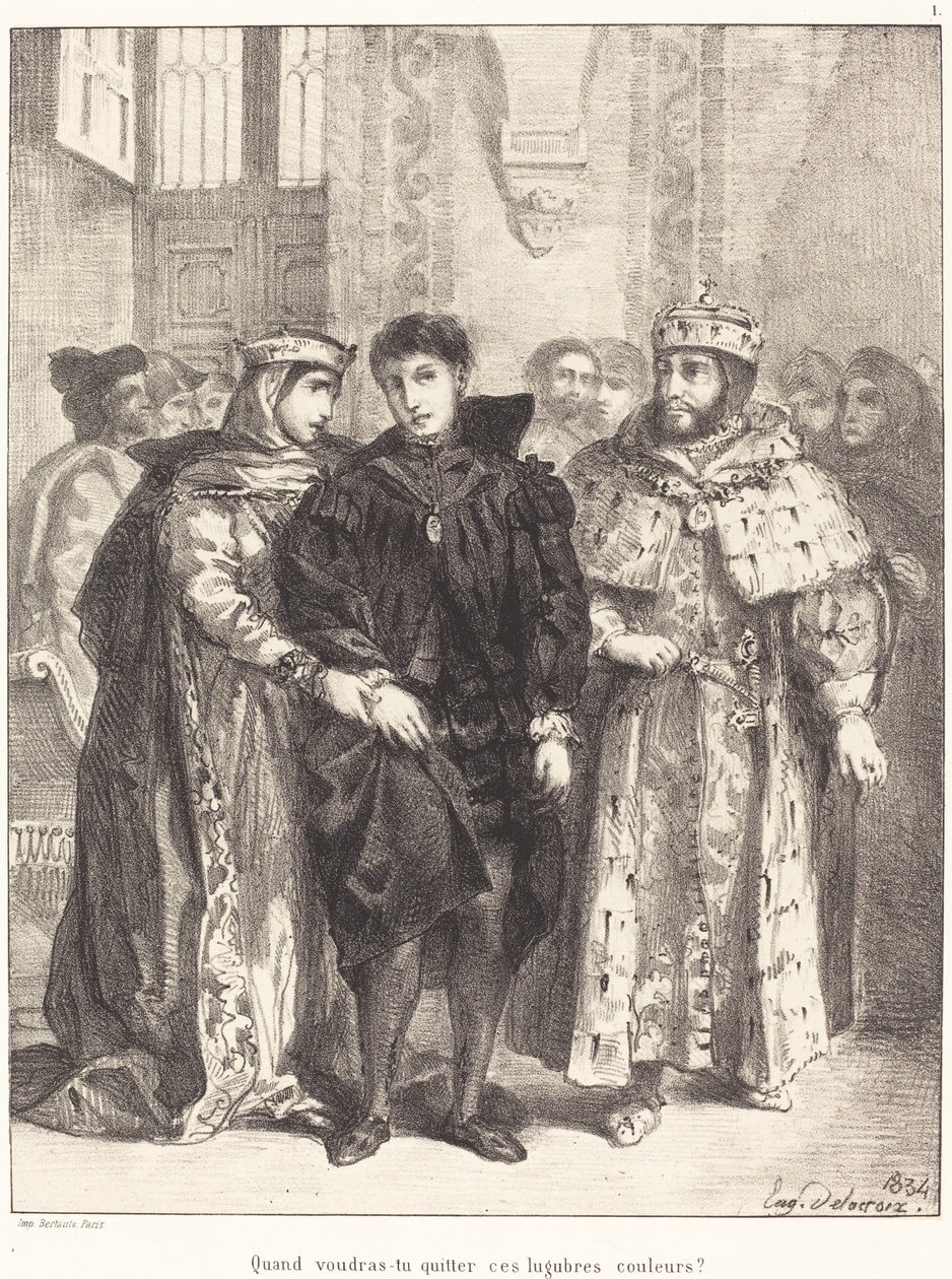 Dronningen prøver å trøste Hamlet (Act I, Scene II) av Eugène Delacroix