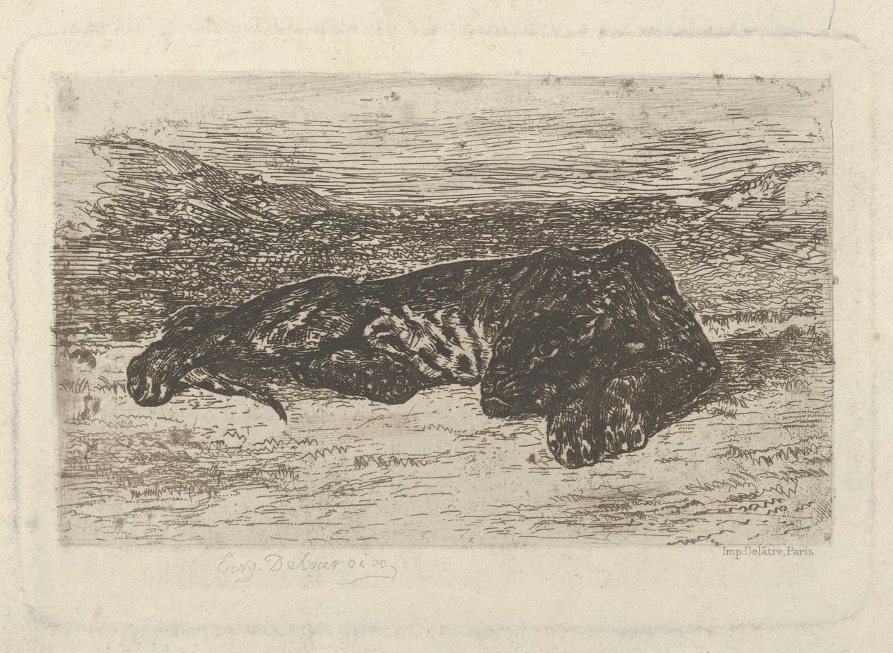 Tiger som ligger i ørkenen, 1846, 1846. av Eugène Delacroix